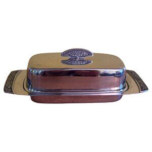 Vintage MCM Stainless Steel w/ Glass Butter Dish Made In Japan Flowers